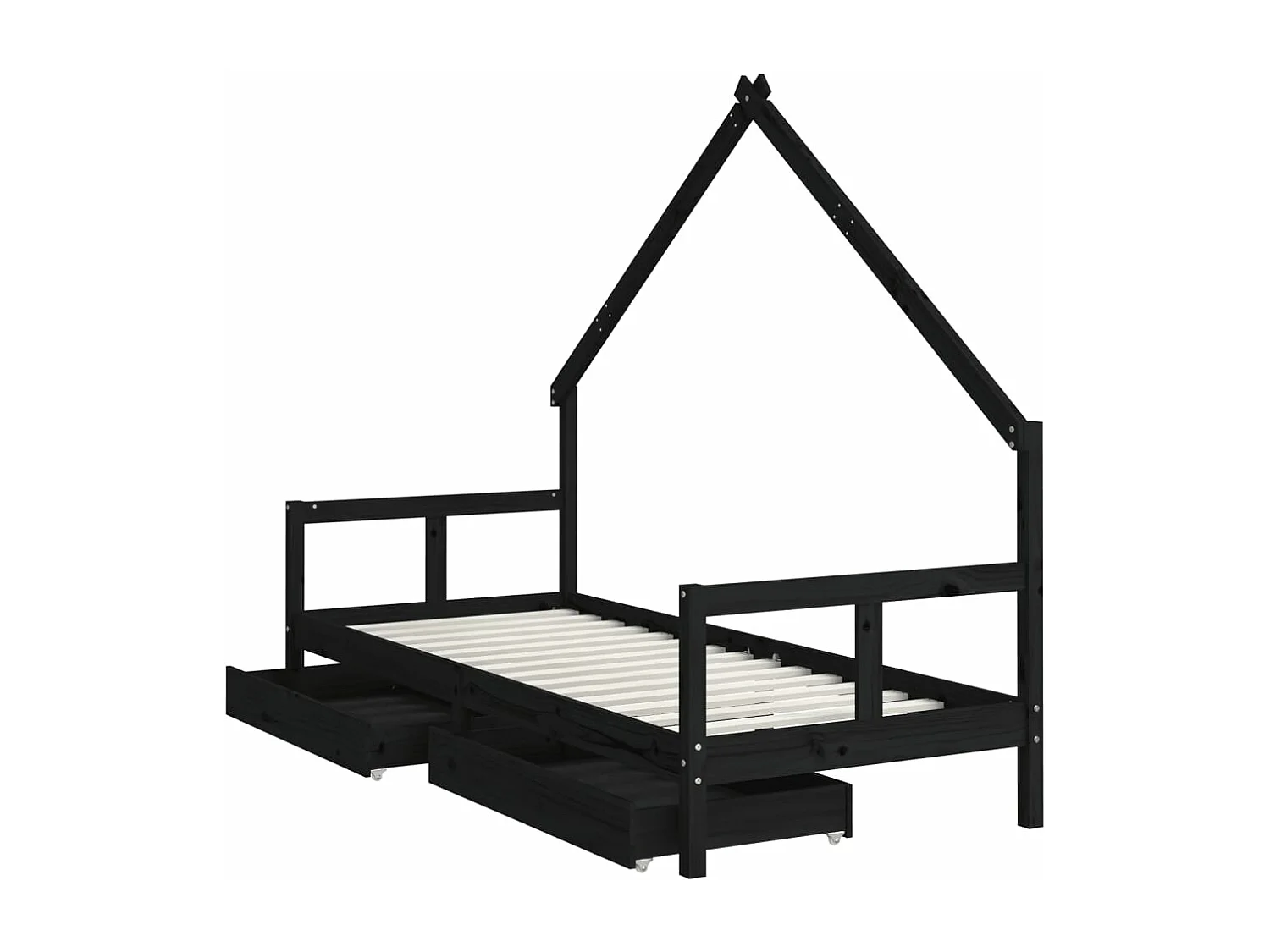 Cadre de lit enfant tiroirs noir 80x200 cm bois de pin massif