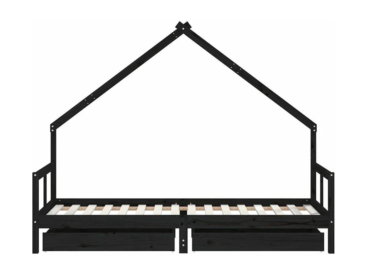 Cadre de lit enfant tiroirs noir 80x200 cm bois de pin massif