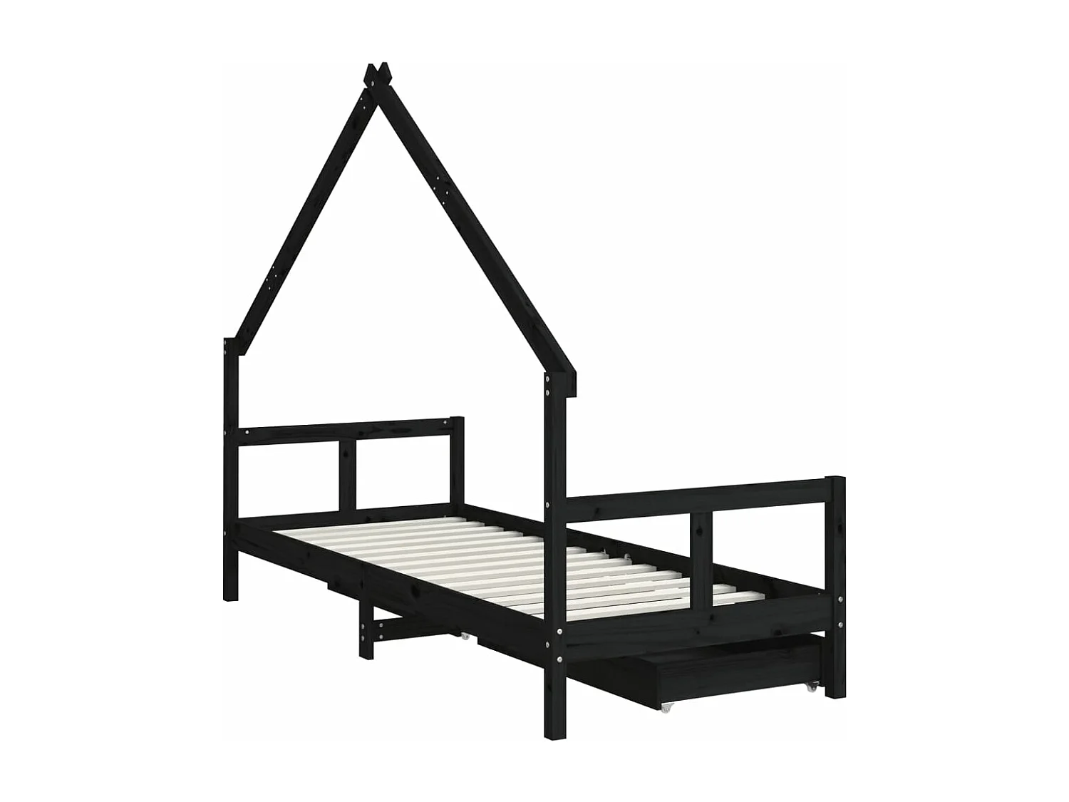 Cadre de lit enfant tiroirs noir 80x200 cm bois de pin massif