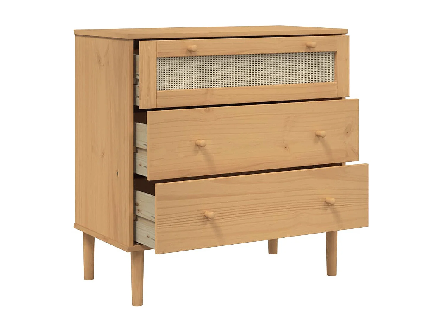 Commode SENJA aspect de rotin marron bois de pin solide