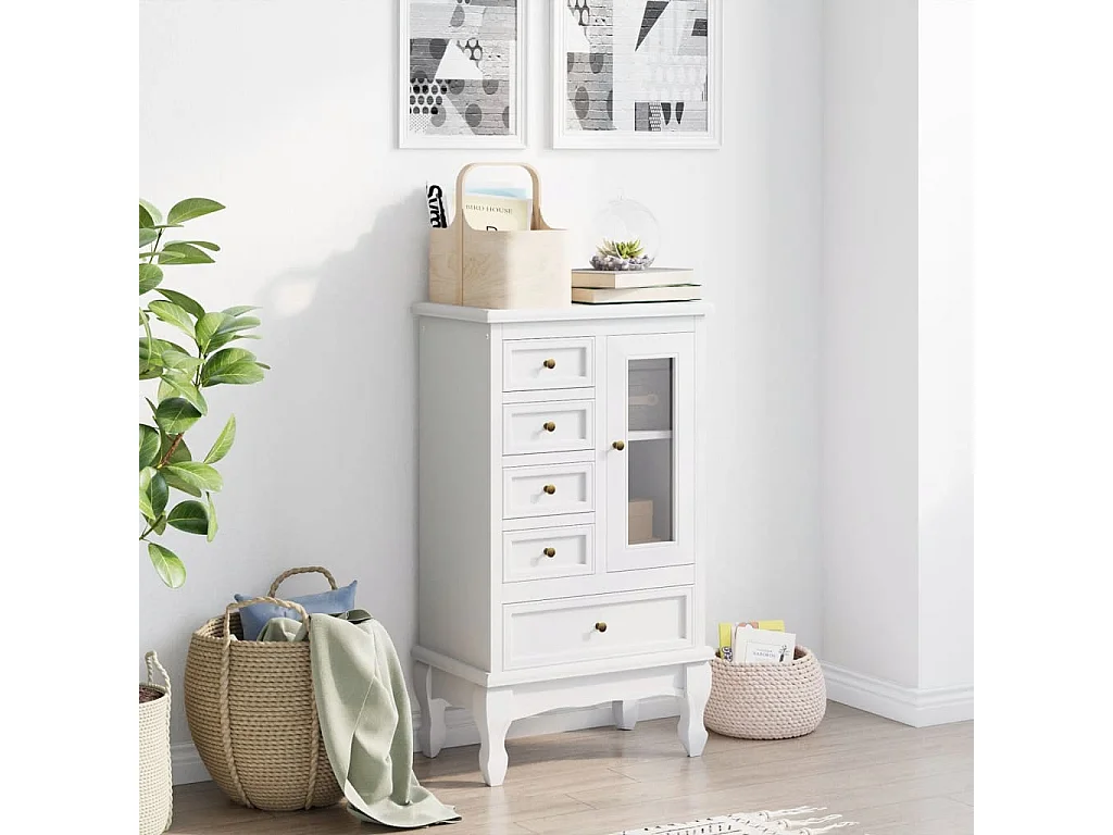 Armoire avec 5 tiroirs et 2 étagères Blanc