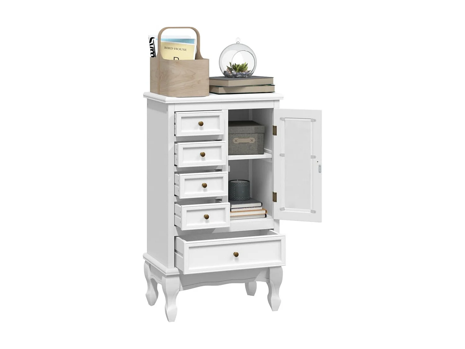 Armoire avec 5 tiroirs et 2 étagères Blanc