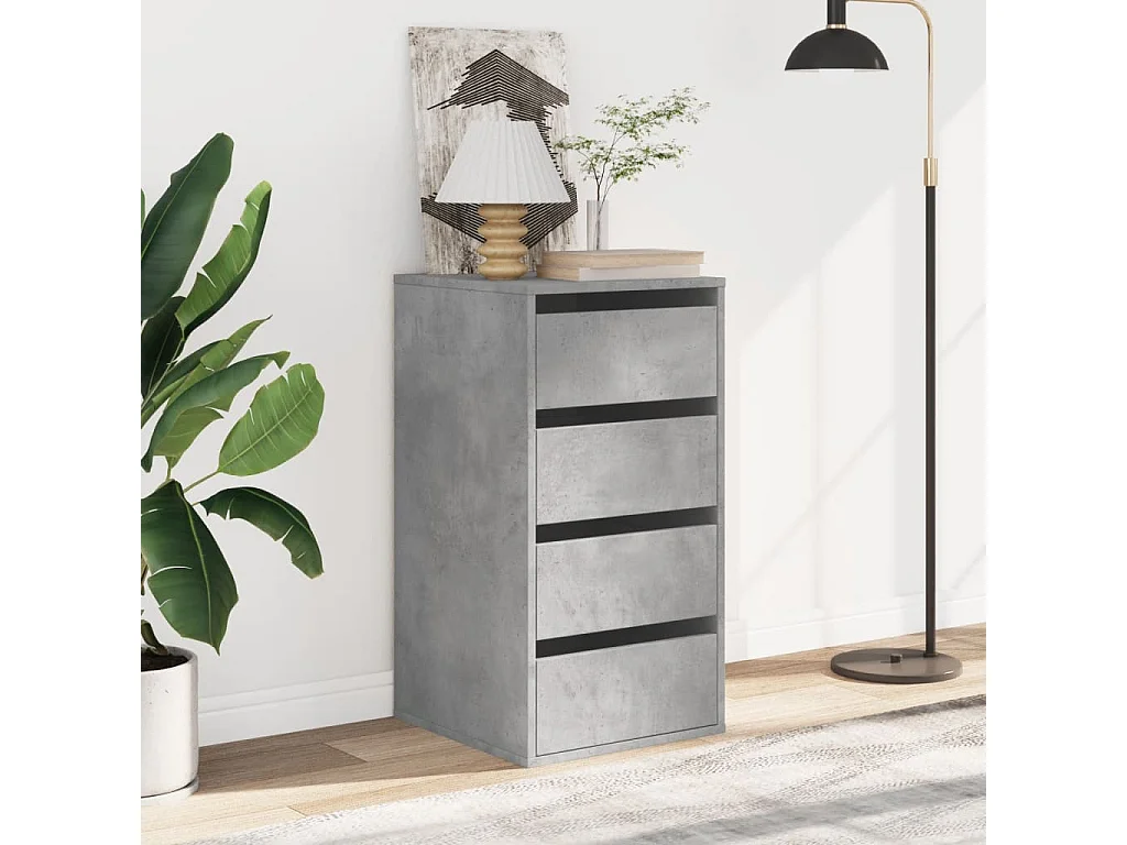 Cômoda de canto cinza concreto 40x41x76 cm madeira trabalhada