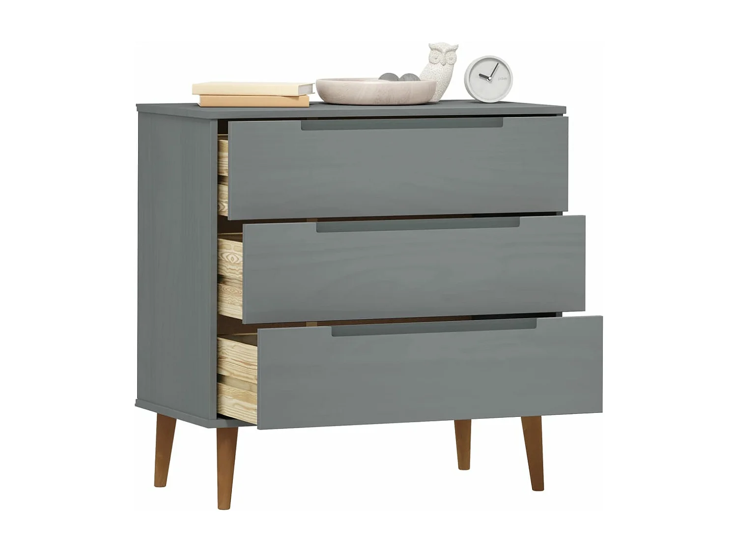 Cômoda MOLDE cinza 80x40x80 cm Madeira maciça de pinho