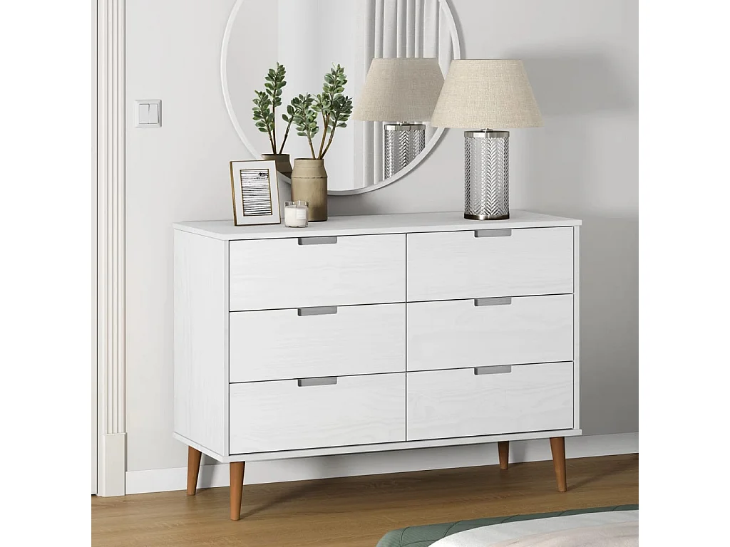 Commode MOLDE Blanc 113x40x80 cm Bois de pin massif