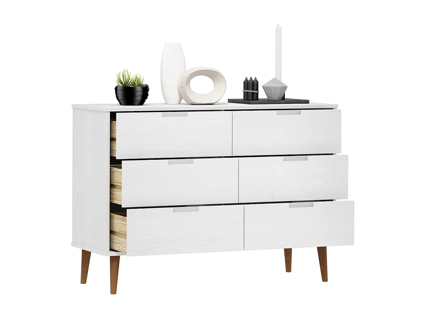 Commode MOLDE Blanc 113x40x80 cm Bois de pin massif