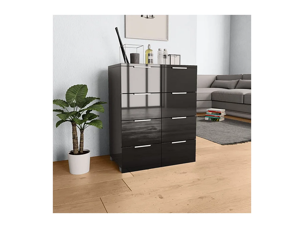 Buffet Noir brillant 60x35x80 cm Bois d'ingénierie