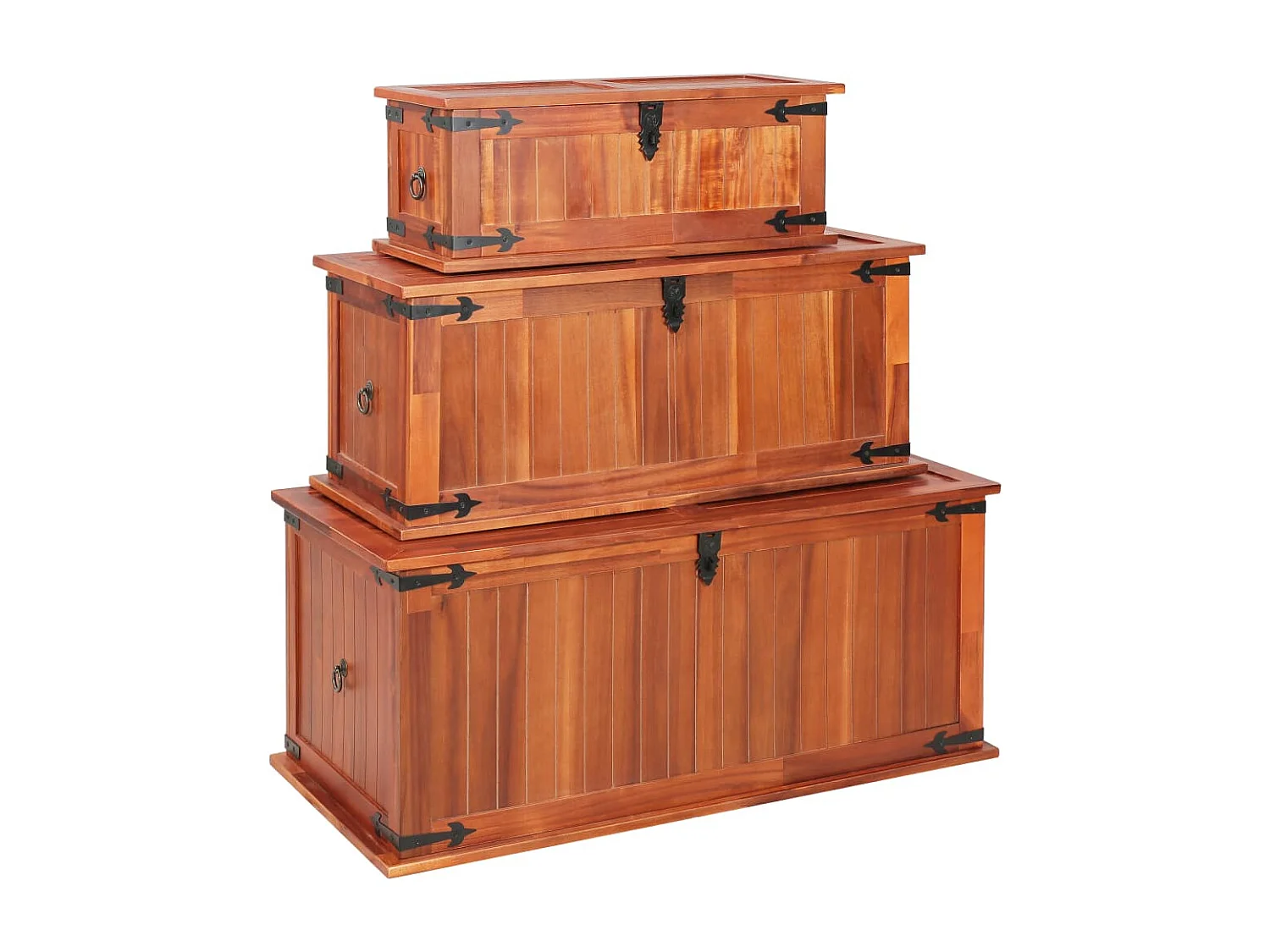Cofres de almacenamiento 3 piezas Madera maciza de acacia