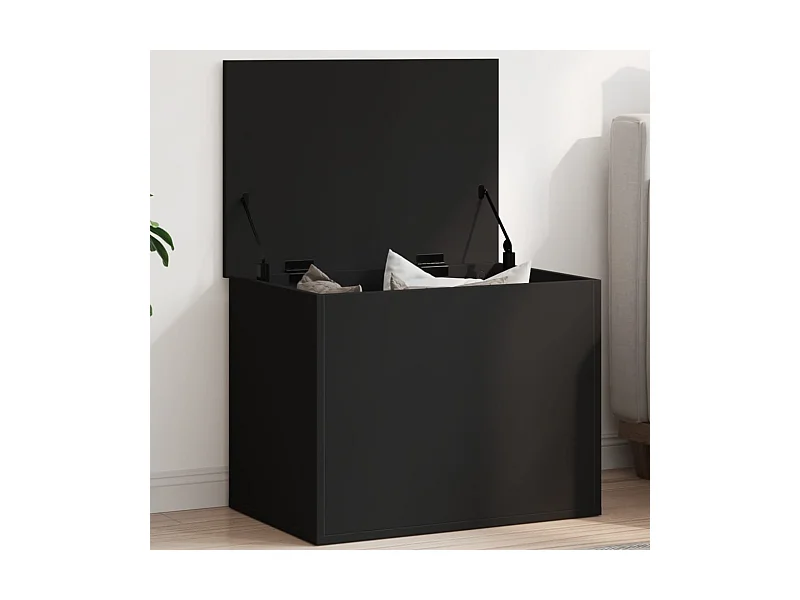 Caixa de armazenamento preta 60x42x46 cm madeira trabalhada