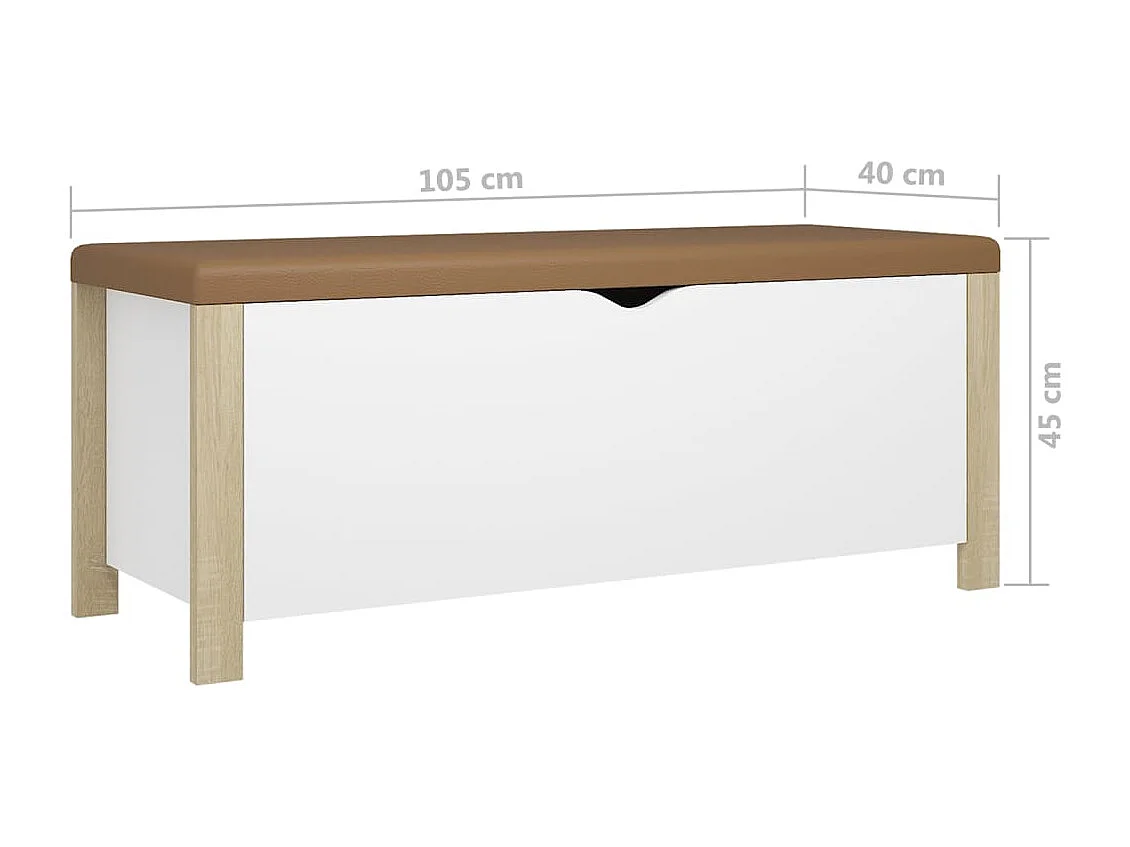 Caixa de arrumação e almofada Branco/carvalho 105x40x45cm Aglomerado