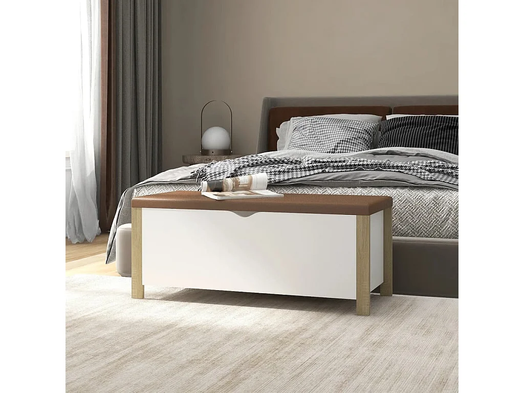 Scatola portaoggetti e cuscino Bianco/rovere 105x40x45 cm Truciolato