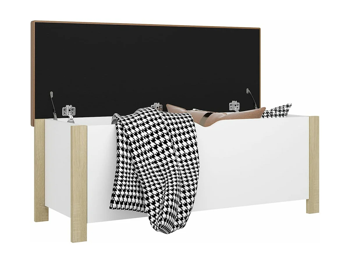 Scatola portaoggetti e cuscino Bianco/rovere 105x40x45 cm Truciolato