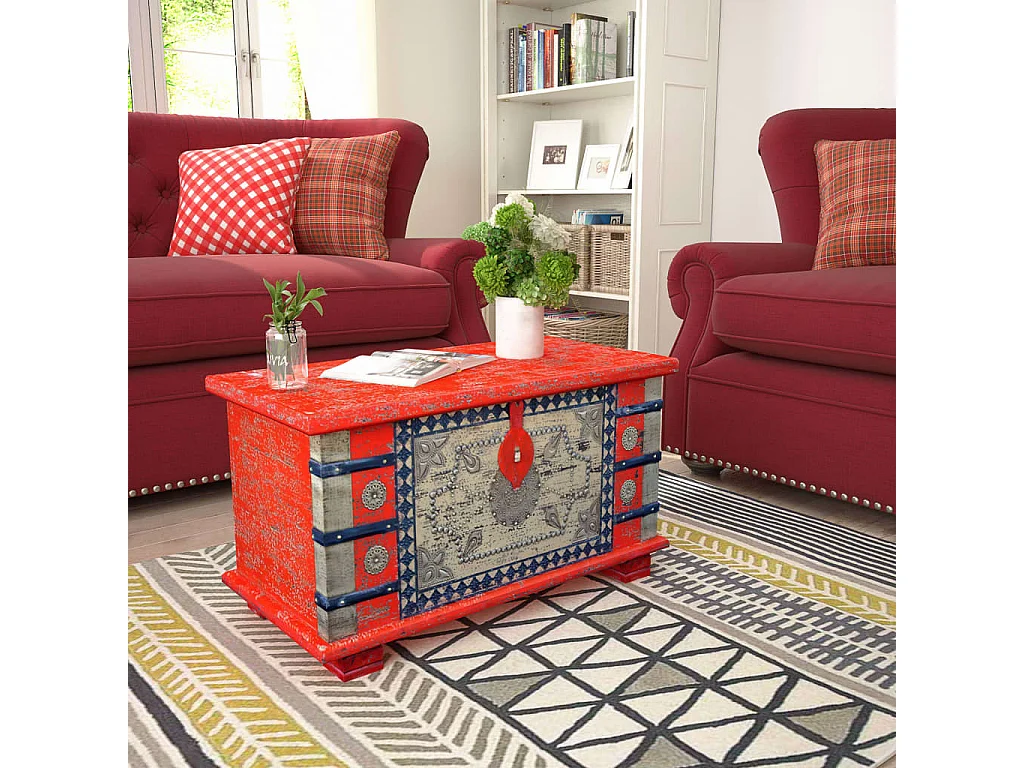 Cómoda de almacenamiento Madera de mango rojo 80 x 40 x 45 cm