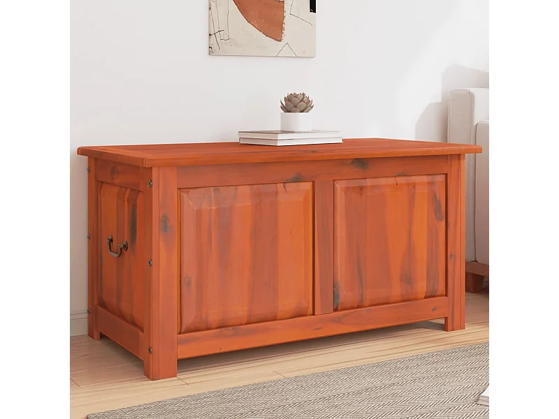 Cassapanca con coperchio marrone in legno massello di acacia