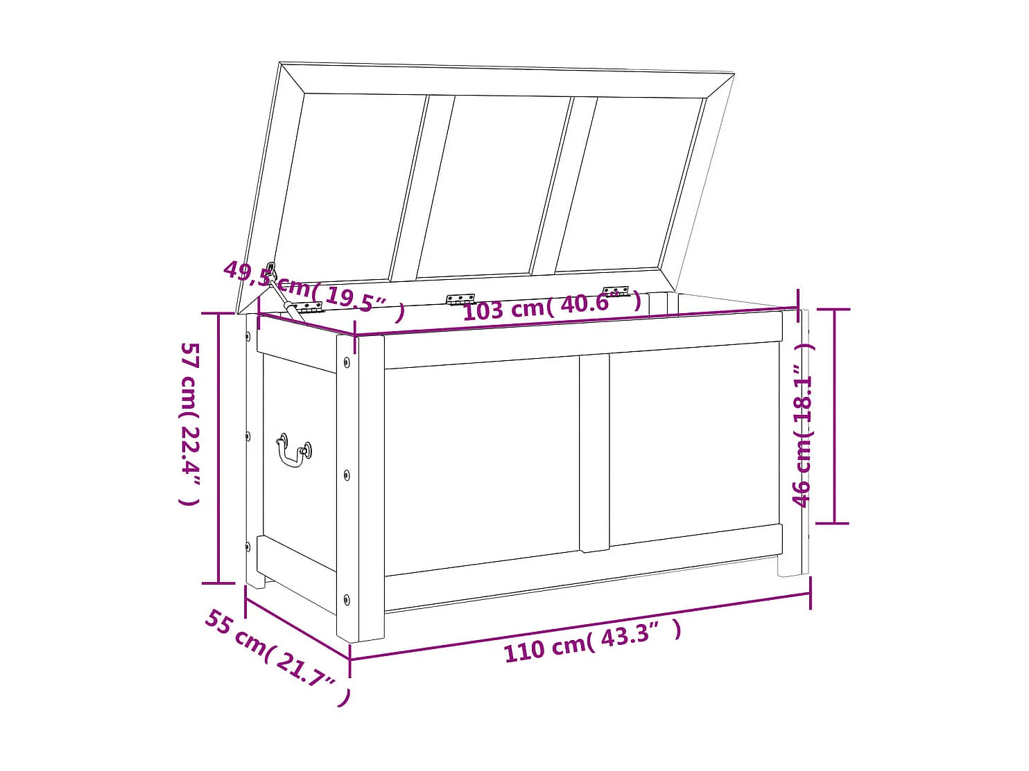 Coffre de rangement avec couvercle marron bois massif d'acacia