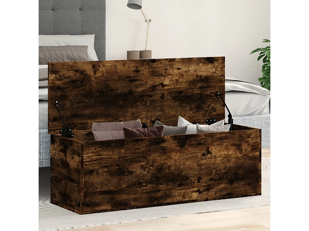 Boîte de rangement chêne fumé 102x35x35 cm bois d'ingénierie