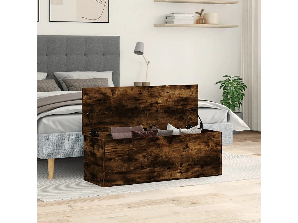 Boîte de rangement chêne fumé 102x35x35 cm bois d'ingénierie