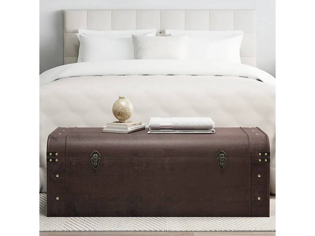 Cofre del tesoro con pestillos de madera contrachapada de color marrón oscuro