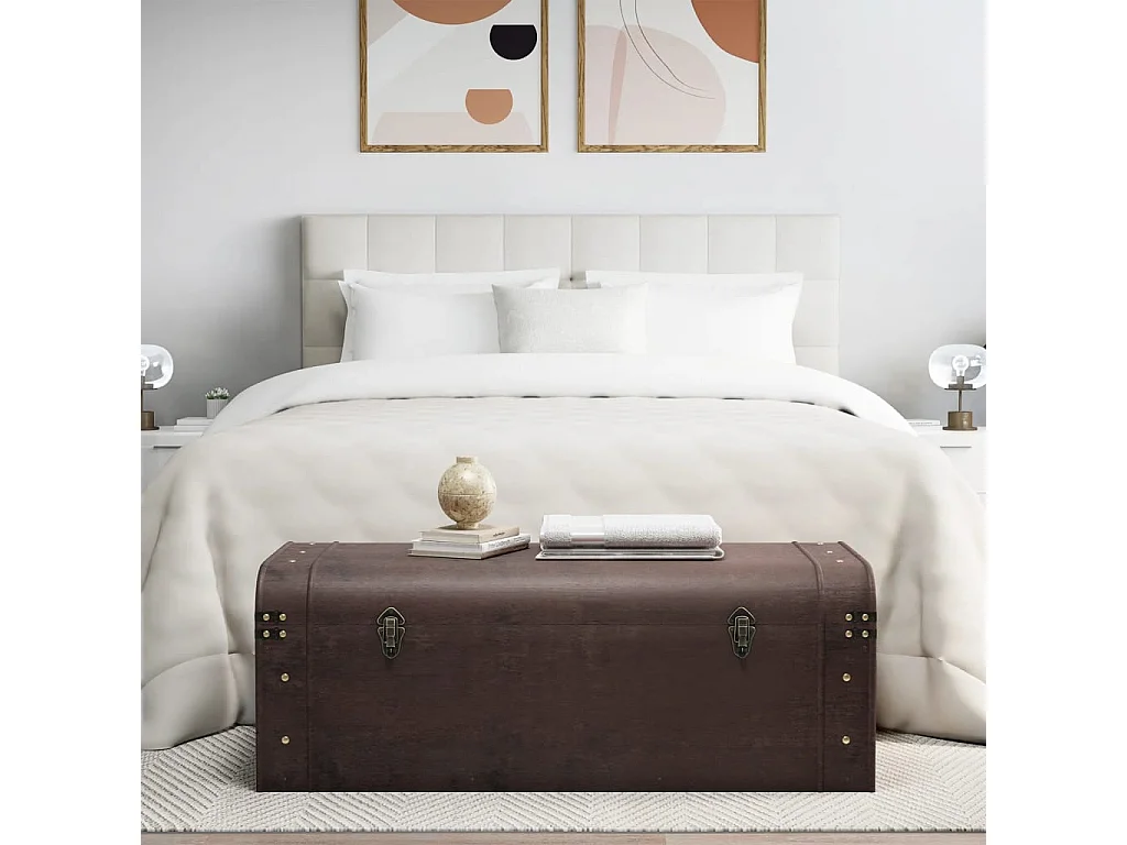 Cofre del tesoro con pestillos de madera contrachapada de color marrón oscuro