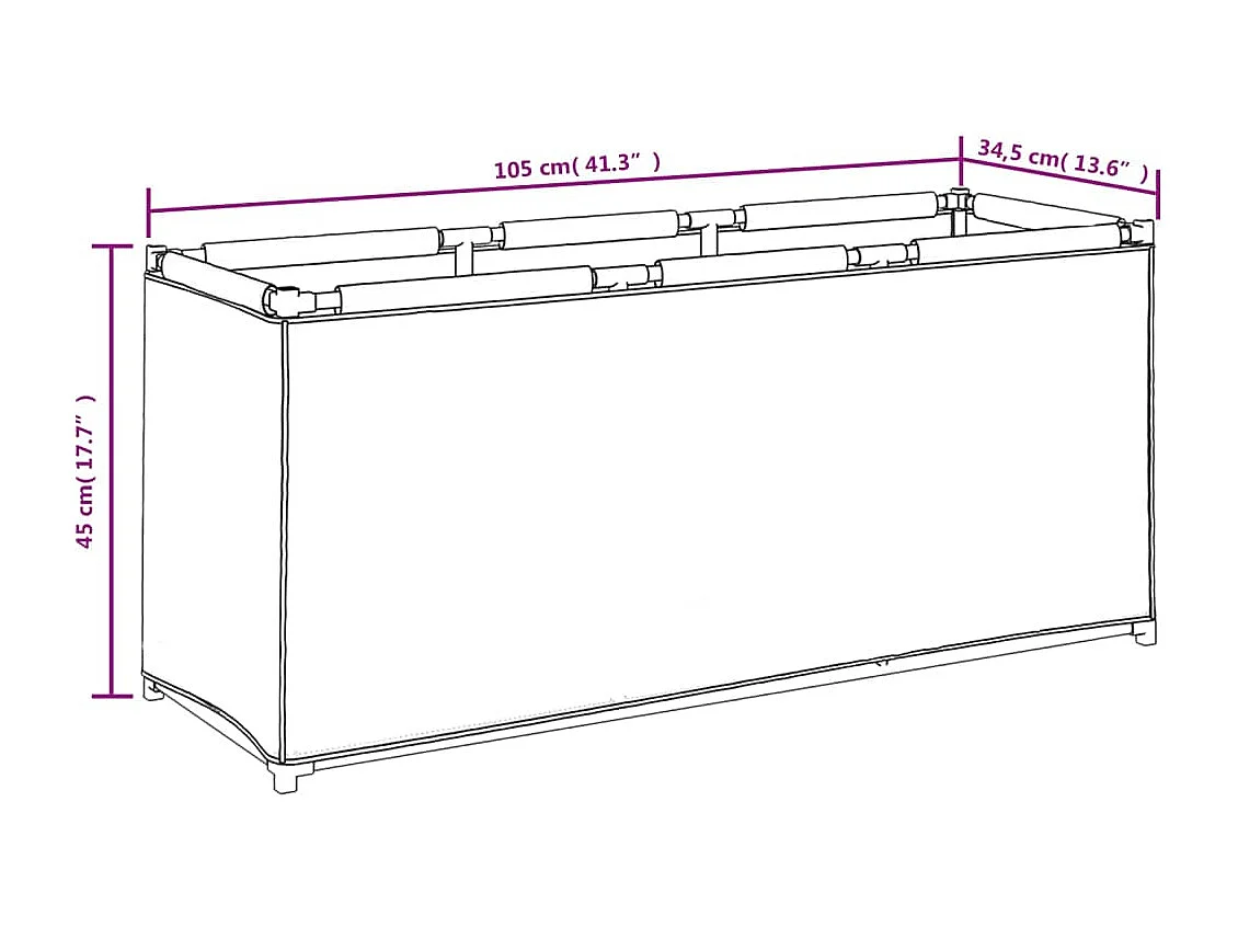 Caixa de armazenamento cinza 105x34,5x45 cm tecido