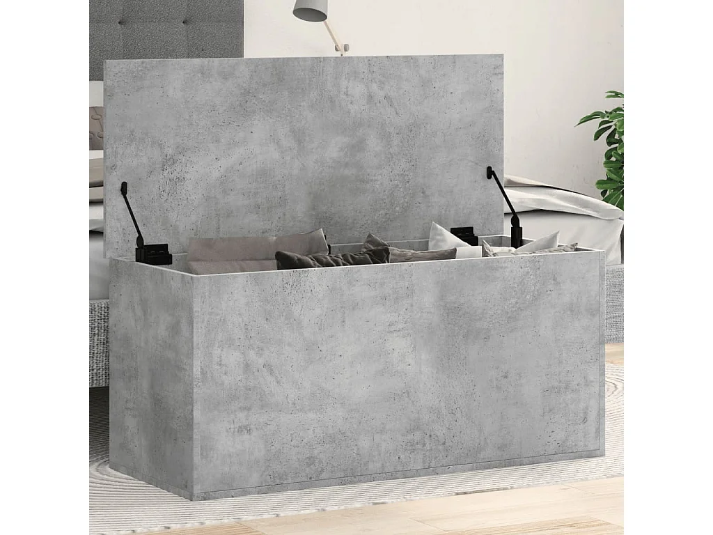 Baule portaoggetti grigio cemento 100x42x46 cm in derivati del legno
