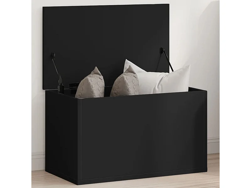 Caixa de armazenamento preta 60x35x35 cm madeira trabalhada