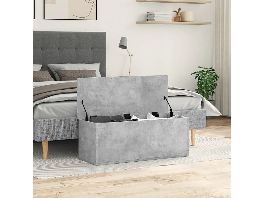 Baule portaoggetti grigio cemento 90x35x35 cm in derivati del legno