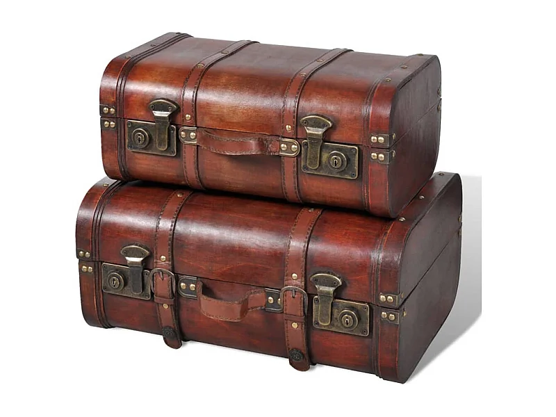 Coffre de rangement vintage Bois Marron 2 pcs
