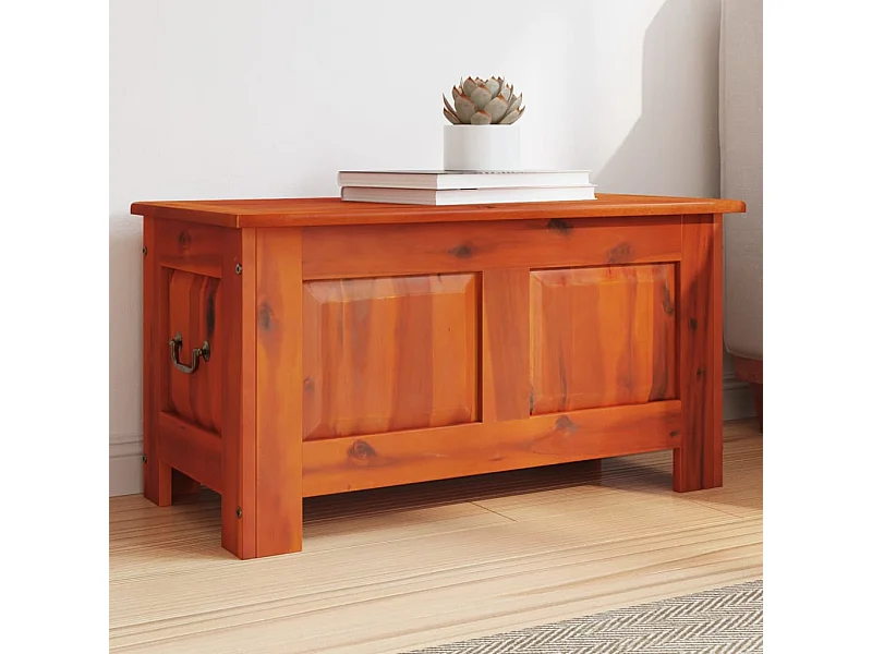 Cassapanca con coperchio marrone in legno massello di acacia