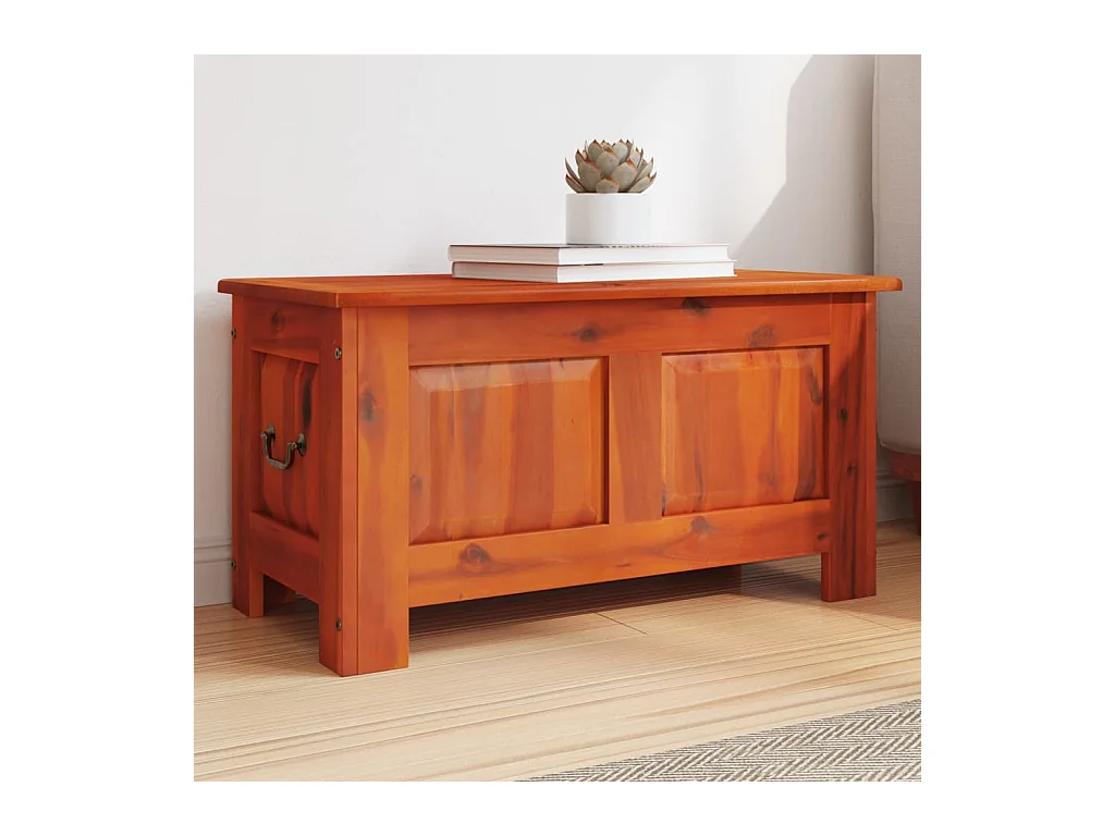Cassapanca con coperchio marrone in legno massello di acacia