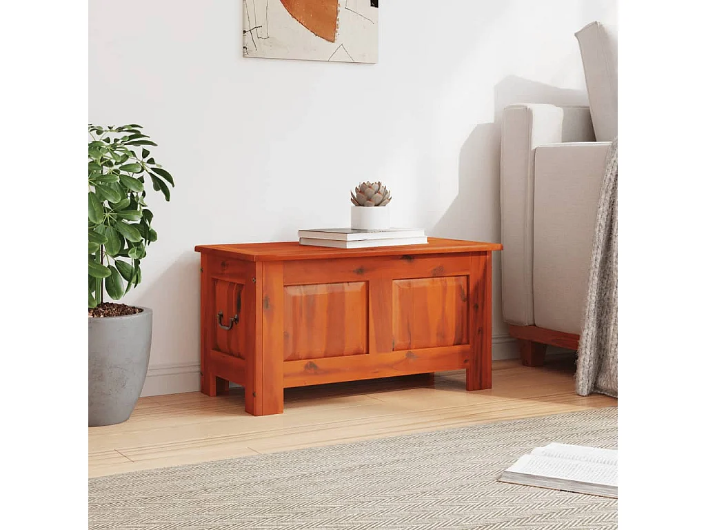 Coffre de rangement avec couvercle marron bois massif d'acacia