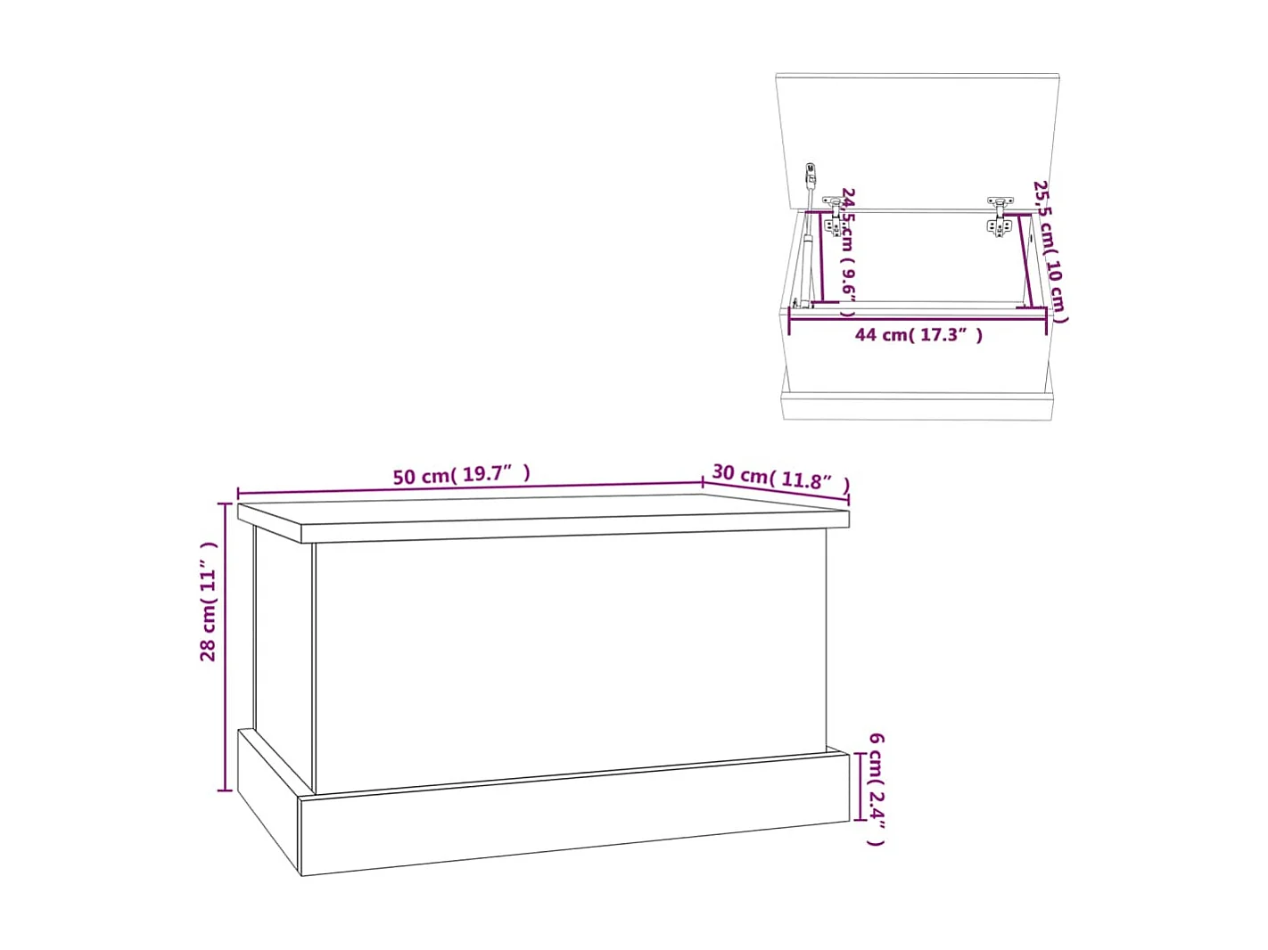 Aufbewahrungsbox aus brauner Eiche, 50 x 30 x 28 cm, Holzwerkstoff