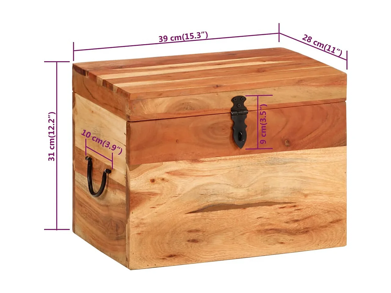 Boîte de rangement 39x28x31 cm Bois massif d'acacia