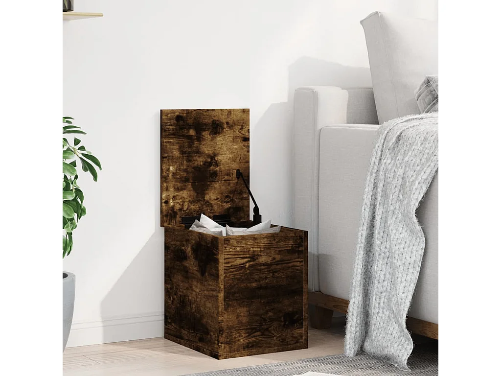 Boîte de rangement chêne fumé 30x35x35 cm bois d'ingénierie