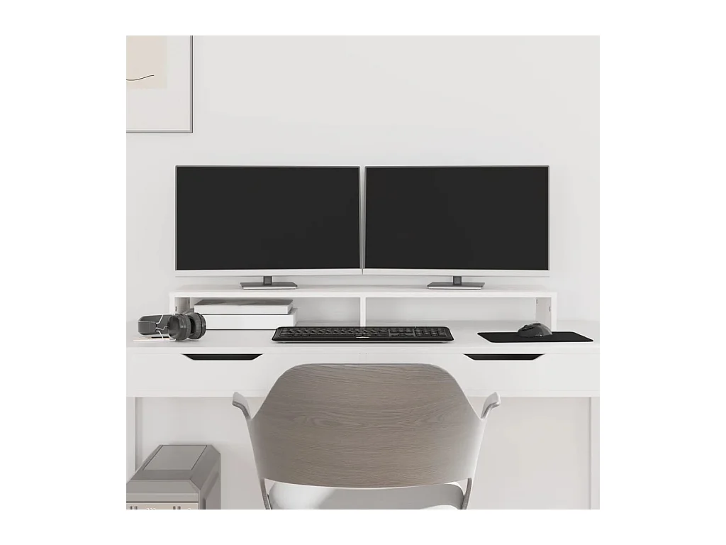 Supporto per monitor Bianco 100x27x10 cm Legno di pino massiccio