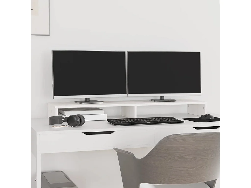 Support de moniteur Blanc 100x27x10 cm Bois de pin solide