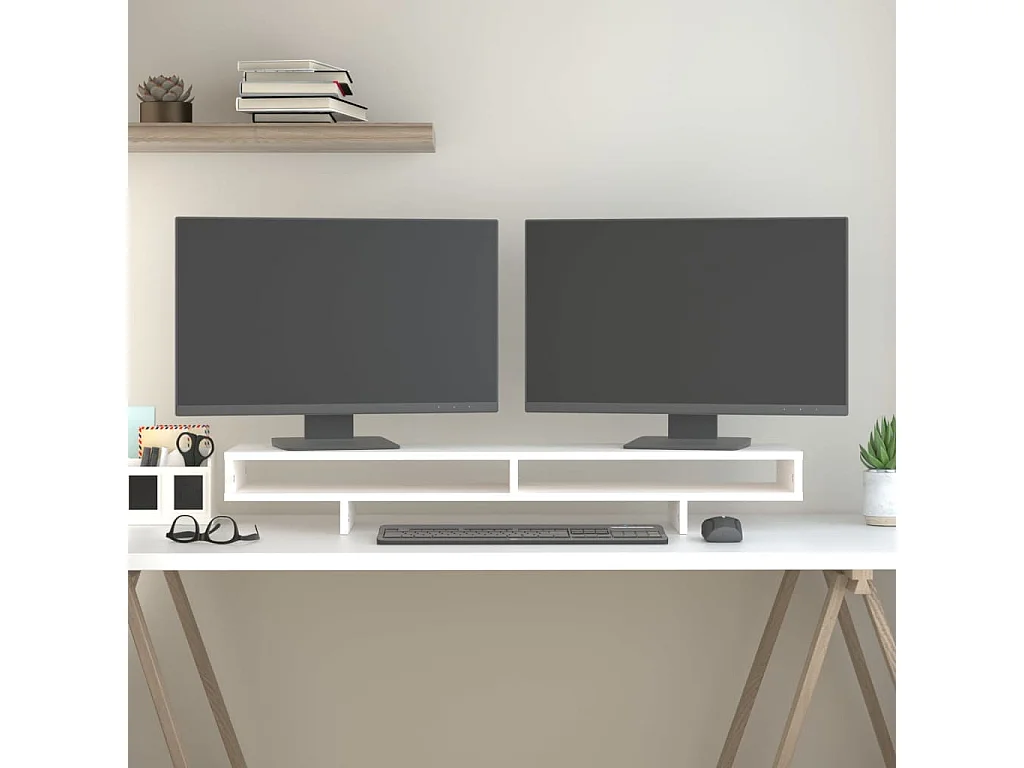 Suporte para monitor Branco 100x27x14 cm Madeira maciça de pinho