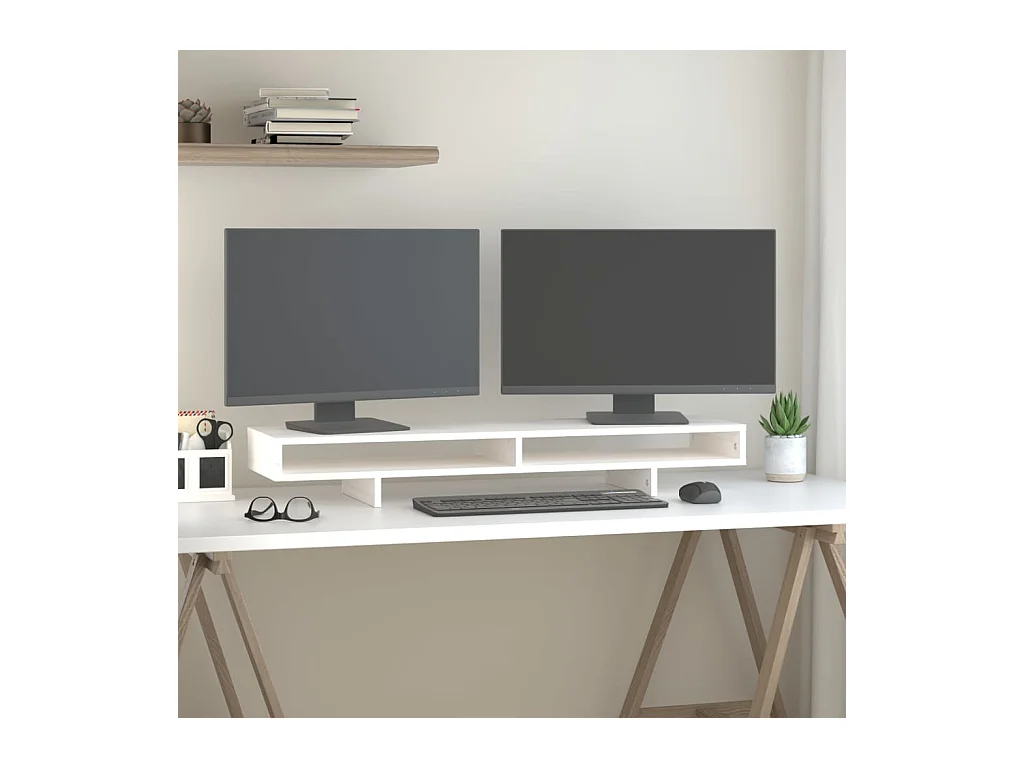 Support de moniteur Blanc 100x27x14 cm Bois de pin solide