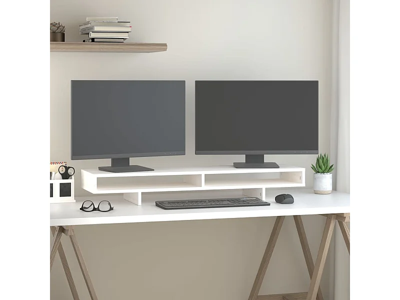 Support de moniteur Blanc 100x27x14 cm Bois de pin solide