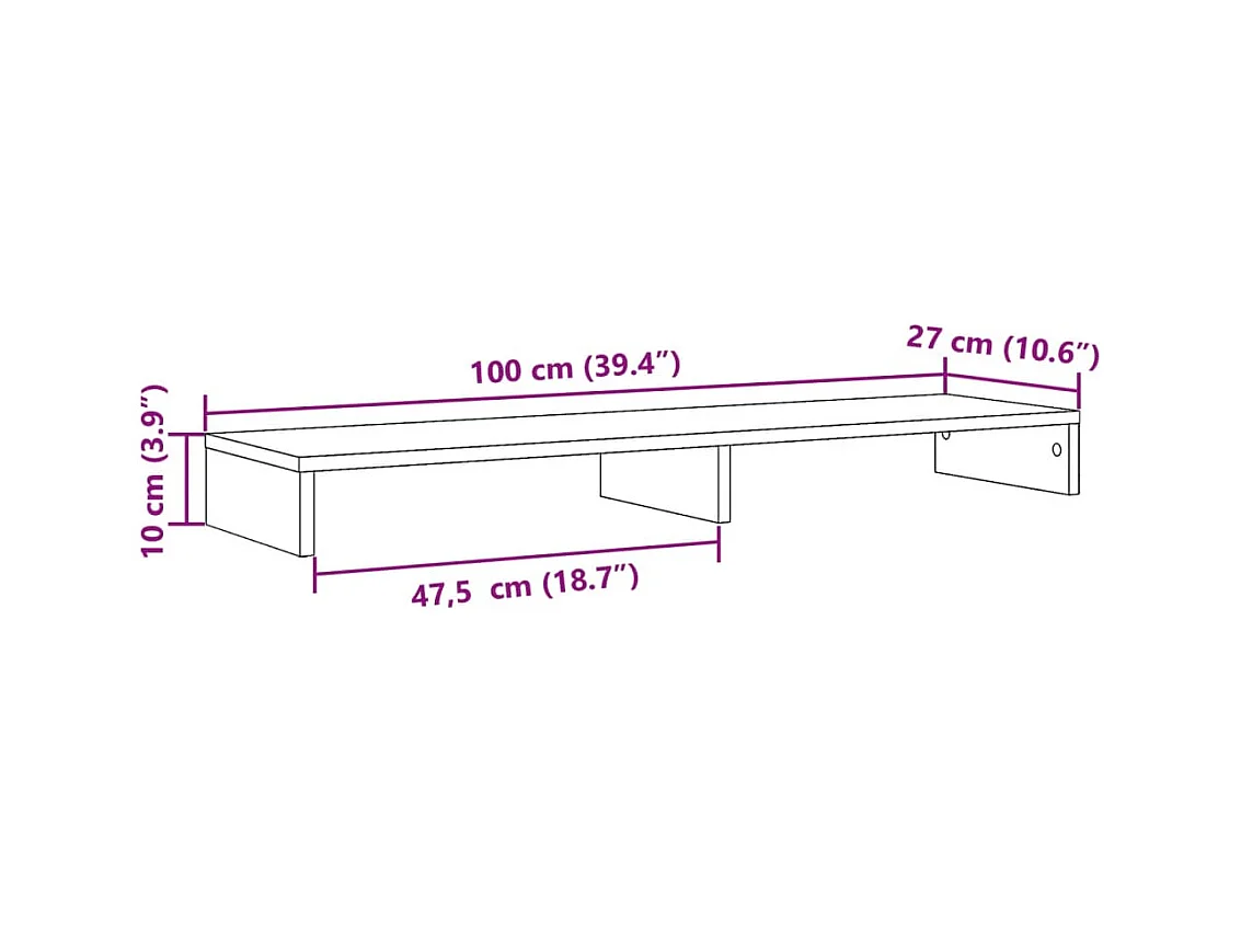 Support de moniteur sonoma gris 100x27x10 cm bois d'ingénierie