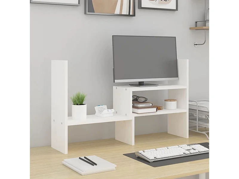 Support pour moniteur Blanc (39-72)x17x43 cm Bois de pin solide