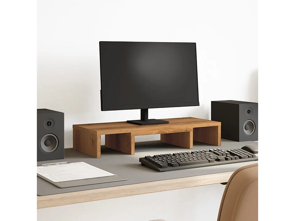 Support de moniteur réglable chêne artisanal bois d'ingénierie