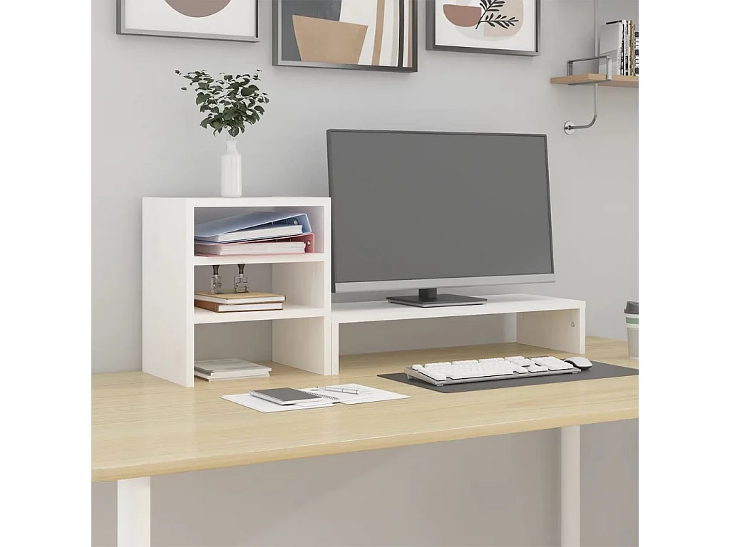 Supporto per monitor Bianco 81x20x30 cm Legno di pino massiccio