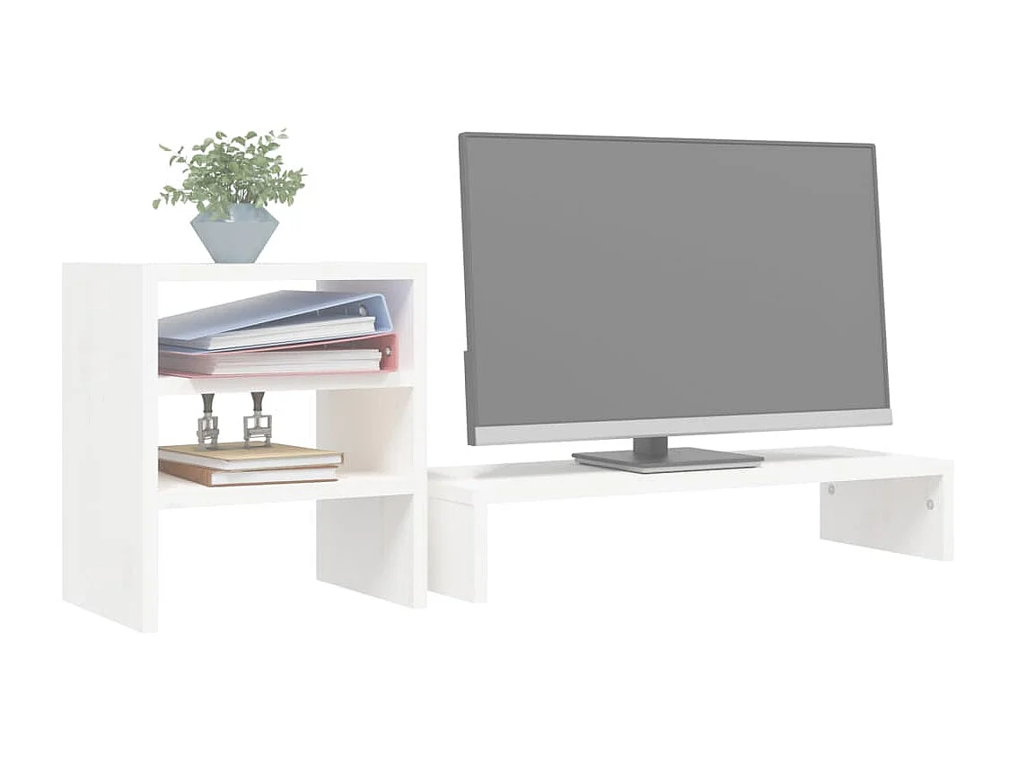 Supporto per monitor Bianco 81x20x30 cm Legno di pino massiccio