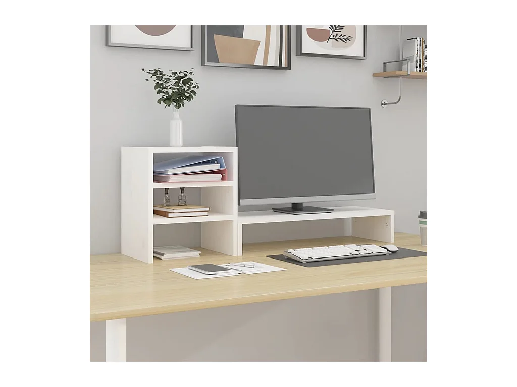 Support de moniteur Blanc 81x20x30 cm Bois de pin solide