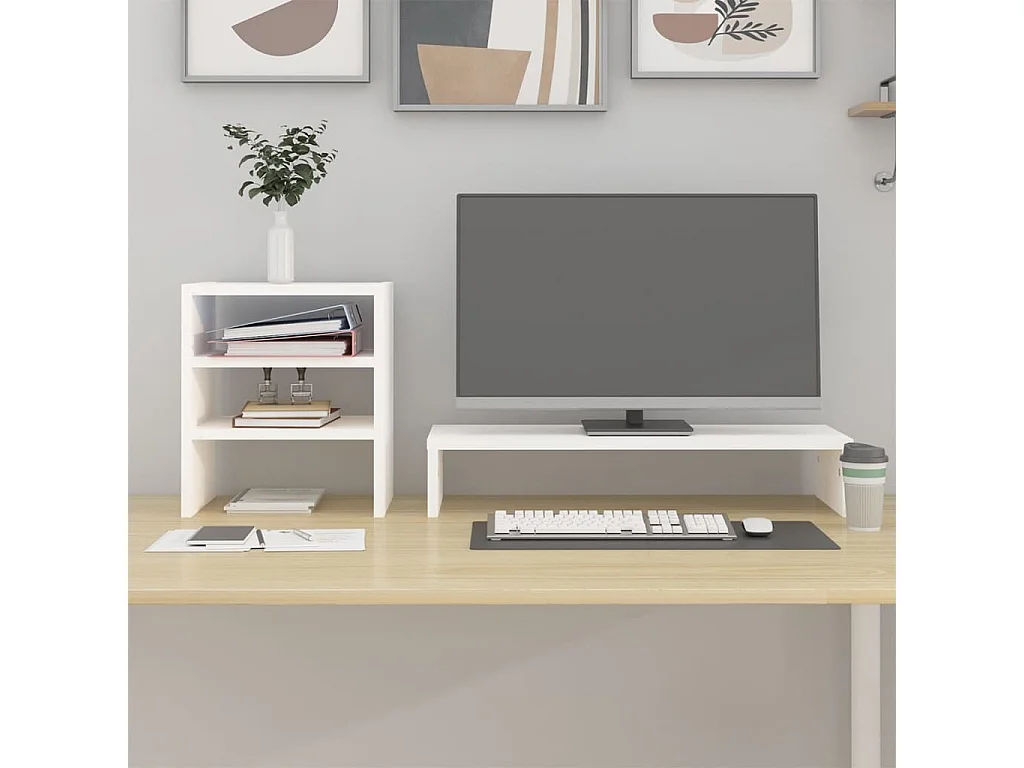 Monitorständer Weiß 81x20x30 cm Massives Kiefernholz