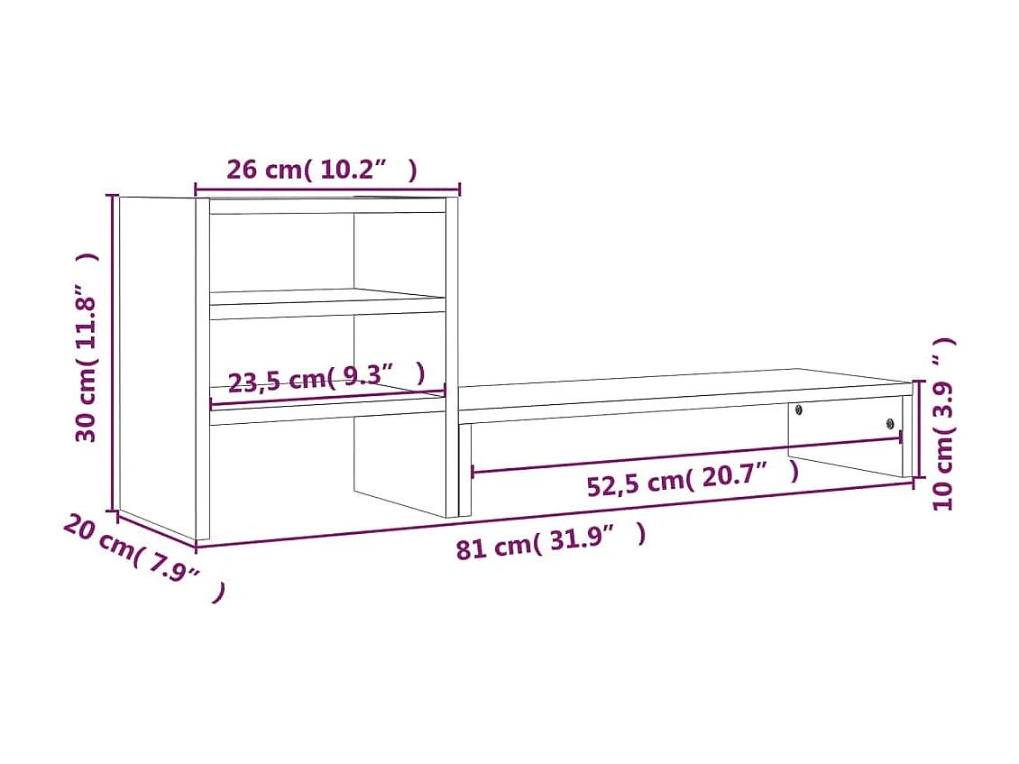 Monitorständer Weiß 81x20x30 cm Massives Kiefernholz