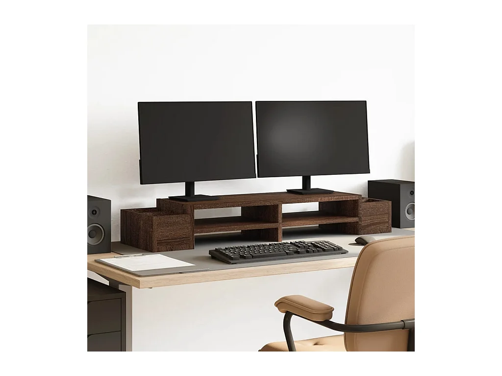Support de moniteur avec rangement chêne marron bois ingénierie