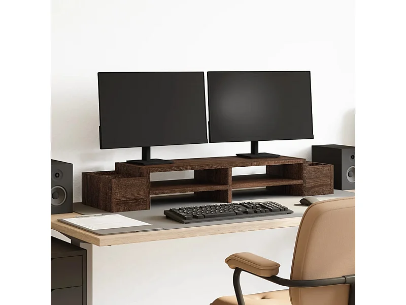 Supporto per monitor con contenitore in multistrato di rovere marrone