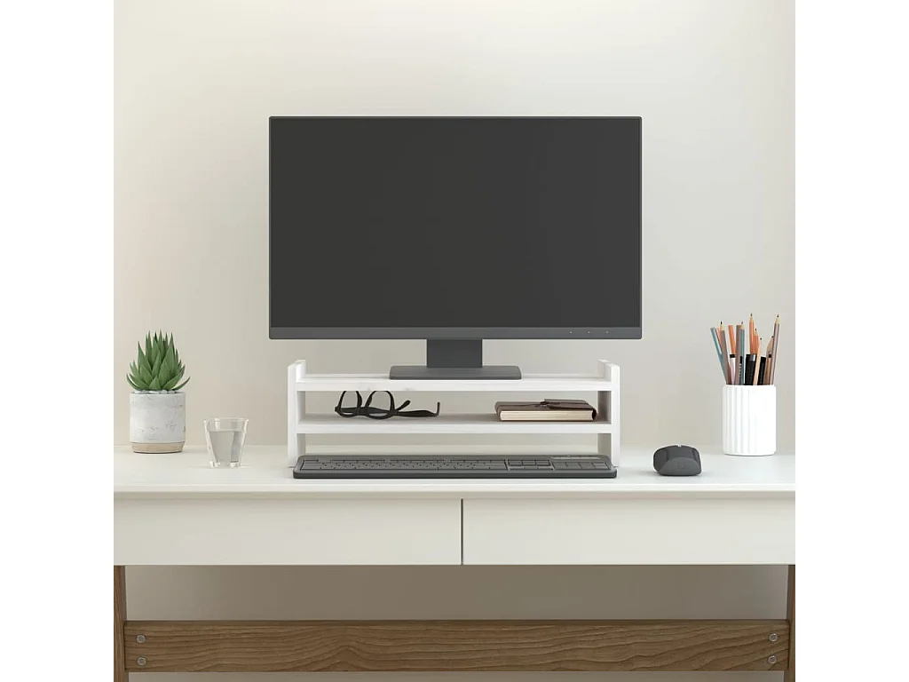 Suporte para monitor Branco 50x27x15 cm Madeira maciça de pinho